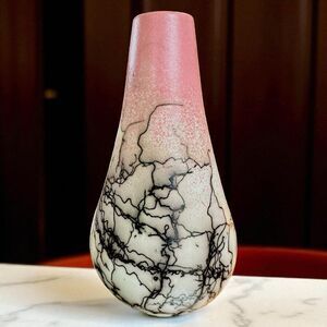 Stunning Signed Hand Thrown Raku Horsehair Pottery Vase by Roberto, 2020